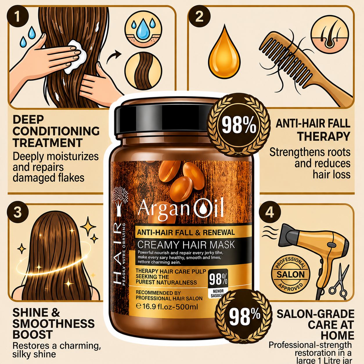 Argan Oil Anti Hair Fall Renewal Creamy Hair Mask 500ml