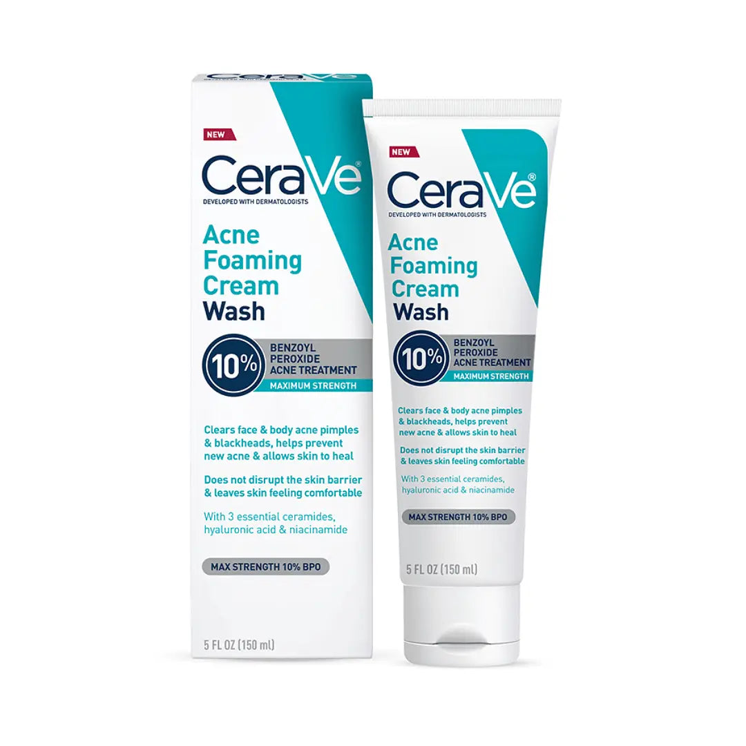 CeraVe Acne Foaming Cream Wash 10% Benzoyl Peroxide Acne Treatment 150ml