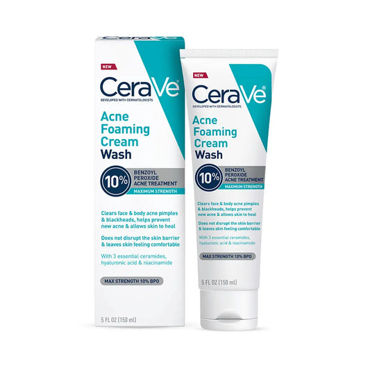 CeraVe Acne Foaming Cream Wash 10% Benzoyl Peroxide Acne Treatment 150ml
