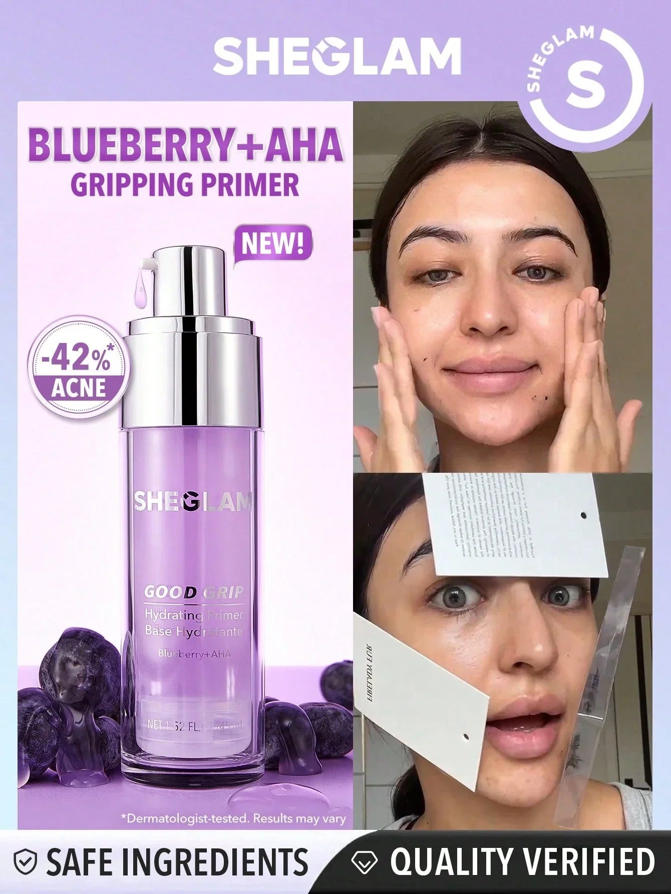 SHEGLAM Good Grip Hydrating Primer – Blueberry + AHA – 45ml